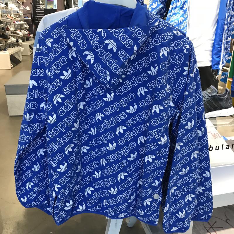 Original Adidas Mens Heri Aop Windbreaker CE1550 Nylon Martial Blue Full Logo Printer Hoody