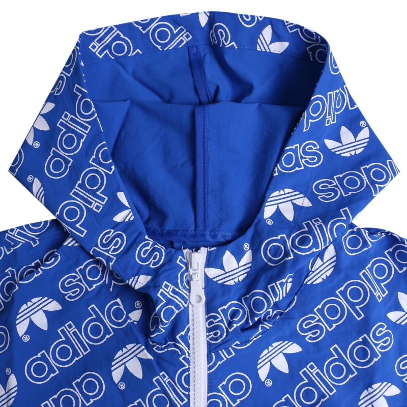 Original Adidas Mens Heri Aop Windbreaker CE1550 Nylon Martial Blue Full Logo Printer Hoody