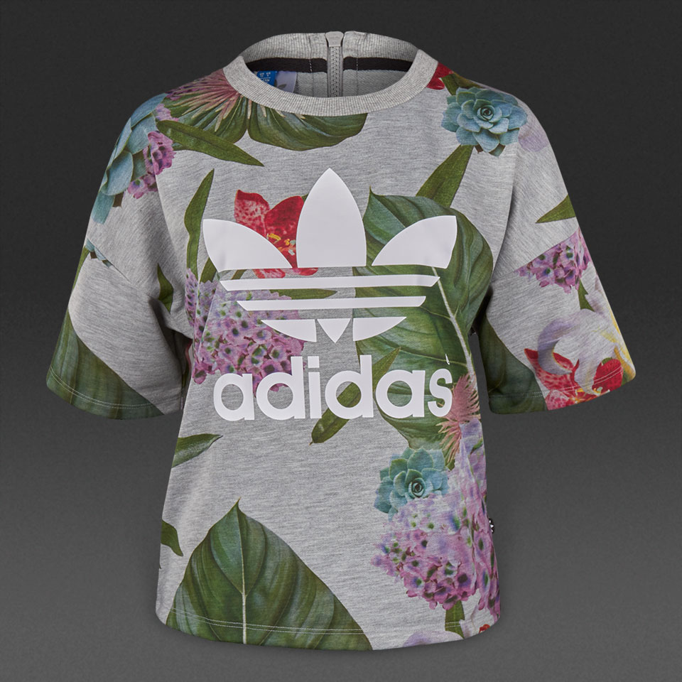 Adidas Womens Originals Training Box Tees AJ8889 Floral Boxy Tees