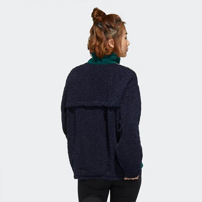 Original Adidas Womens Short Sherpa Jacket Green GL6407 Jacket