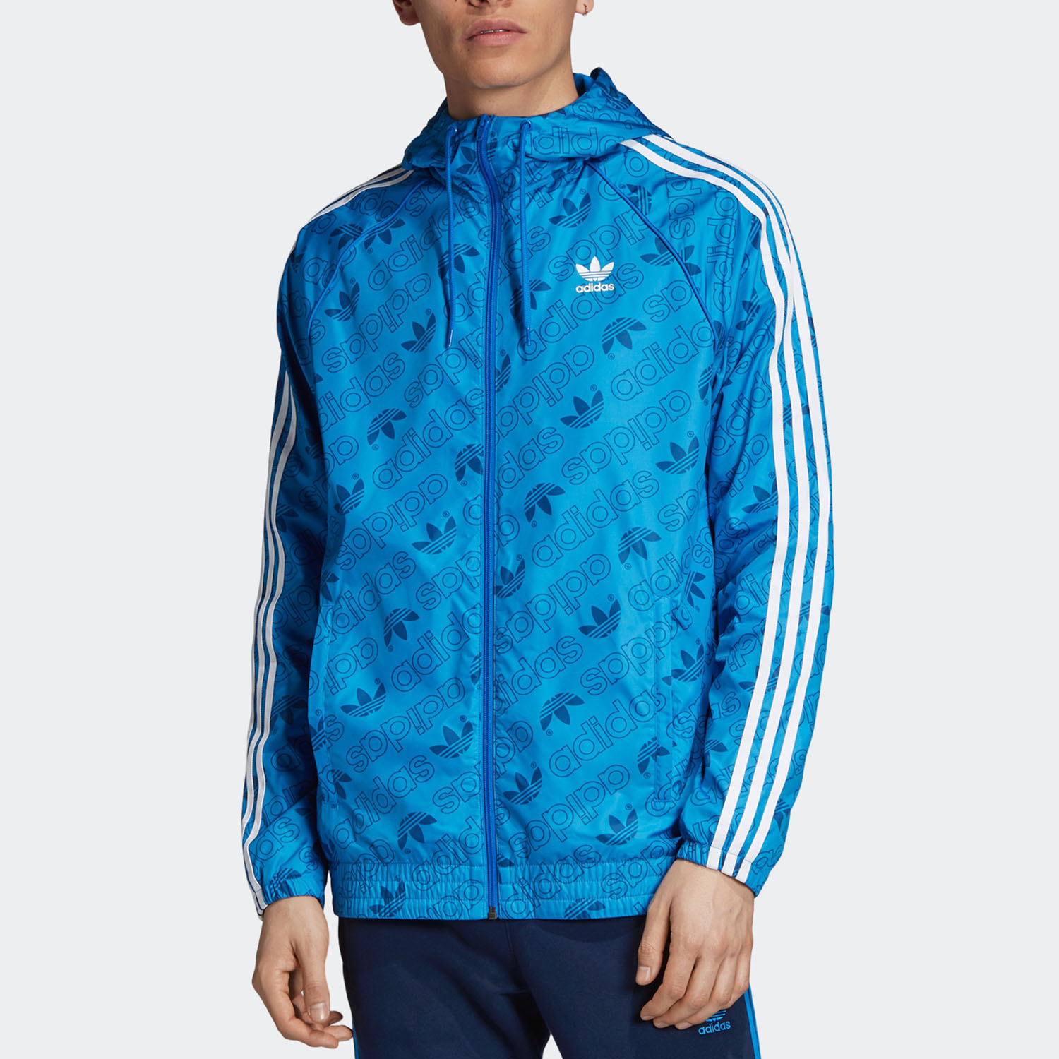 Adidas Mens Mono Windbreak Hoodie ED7046 Blue Monogram Jacket