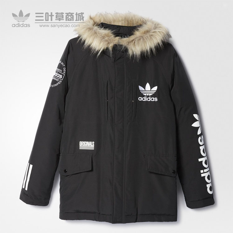 Adidas Mens Originals Black Winter Coat AY8638 Logo Duck Padded Jacket