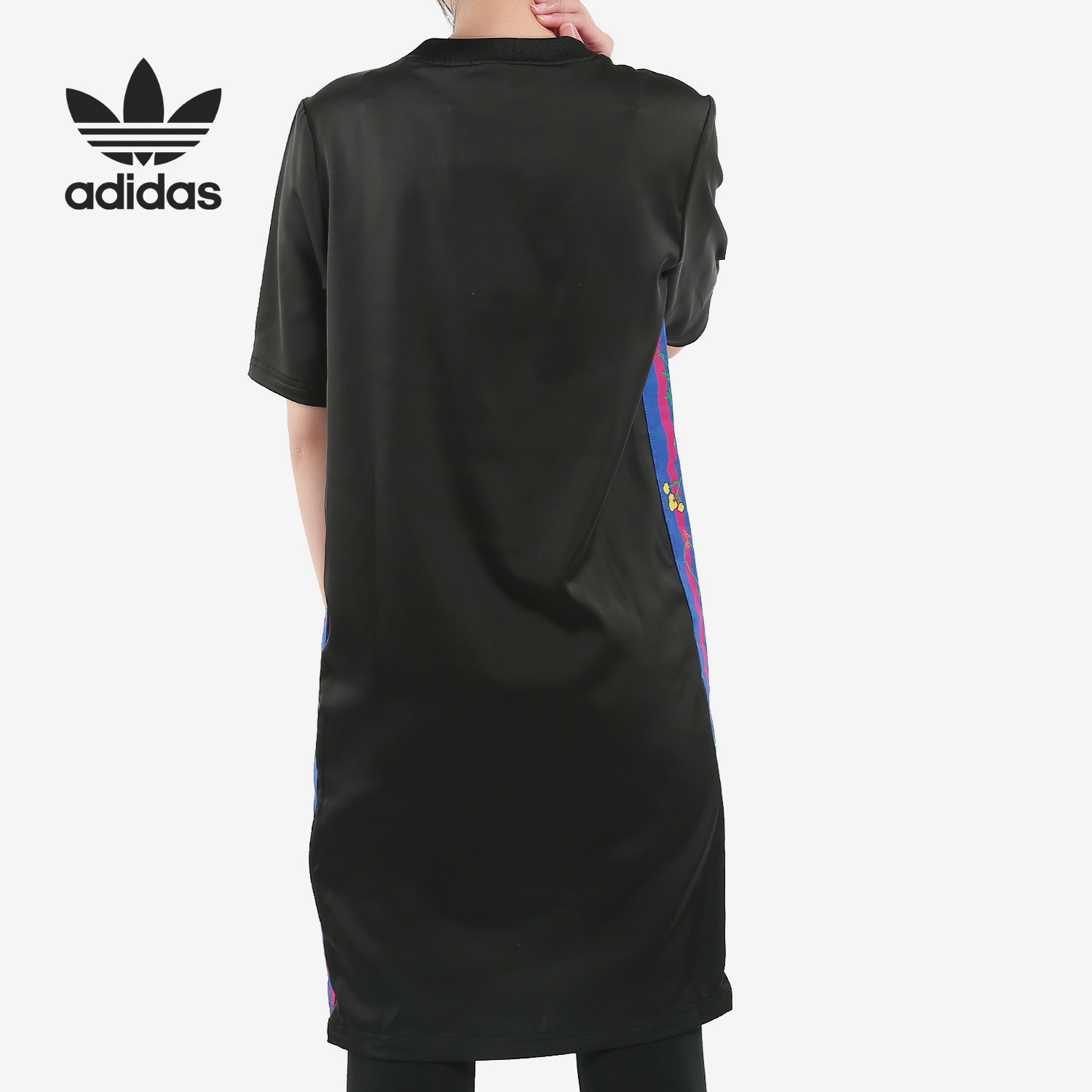 Adidas Tees Dress FL0041 Skirt Side Stripes Short Sleeve Black Dress