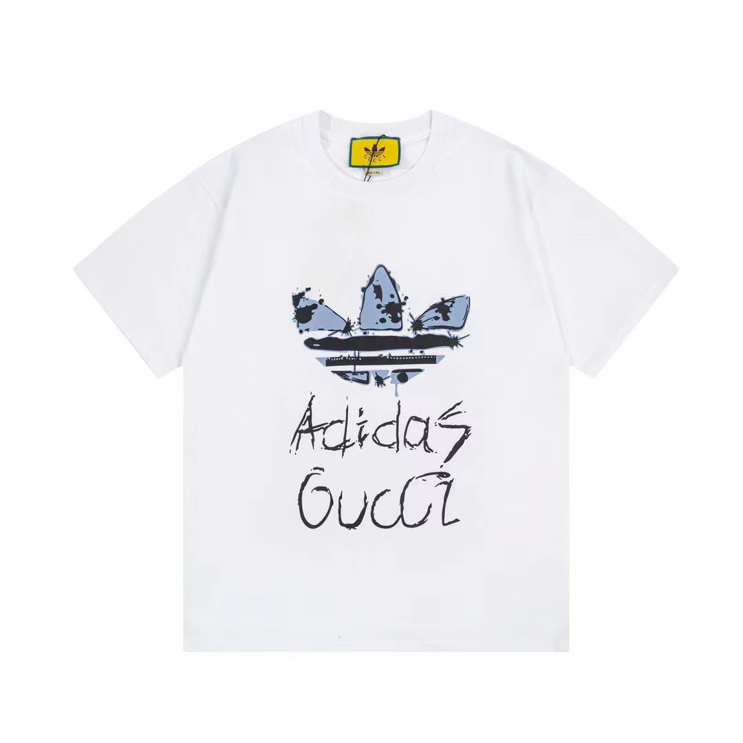 Adidas X Gucci Collaboration 2023 Summer Tees Graffiti Trefoil Logo 3 Colors Tees