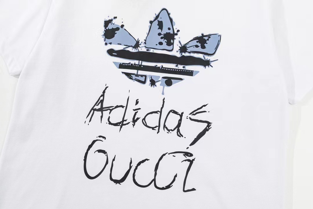 Adidas X Gucci Collaboration 2023 Summer Tees Graffiti Trefoil Logo 3 Colors Tees