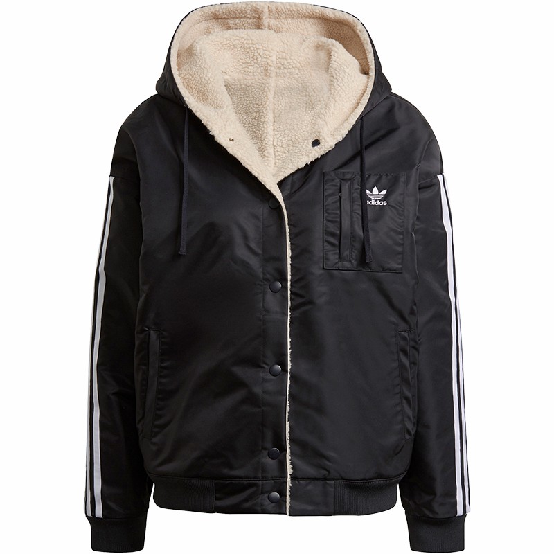 Adidas Originals Sherpa Jacket Lamb Wool Reversible Sports Hooded Jacket Black H39019